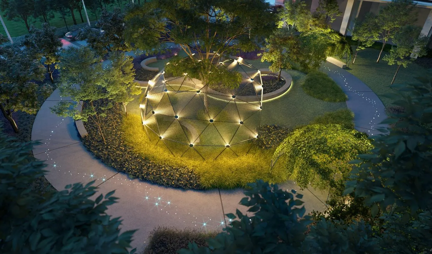 Aurora Garden at night