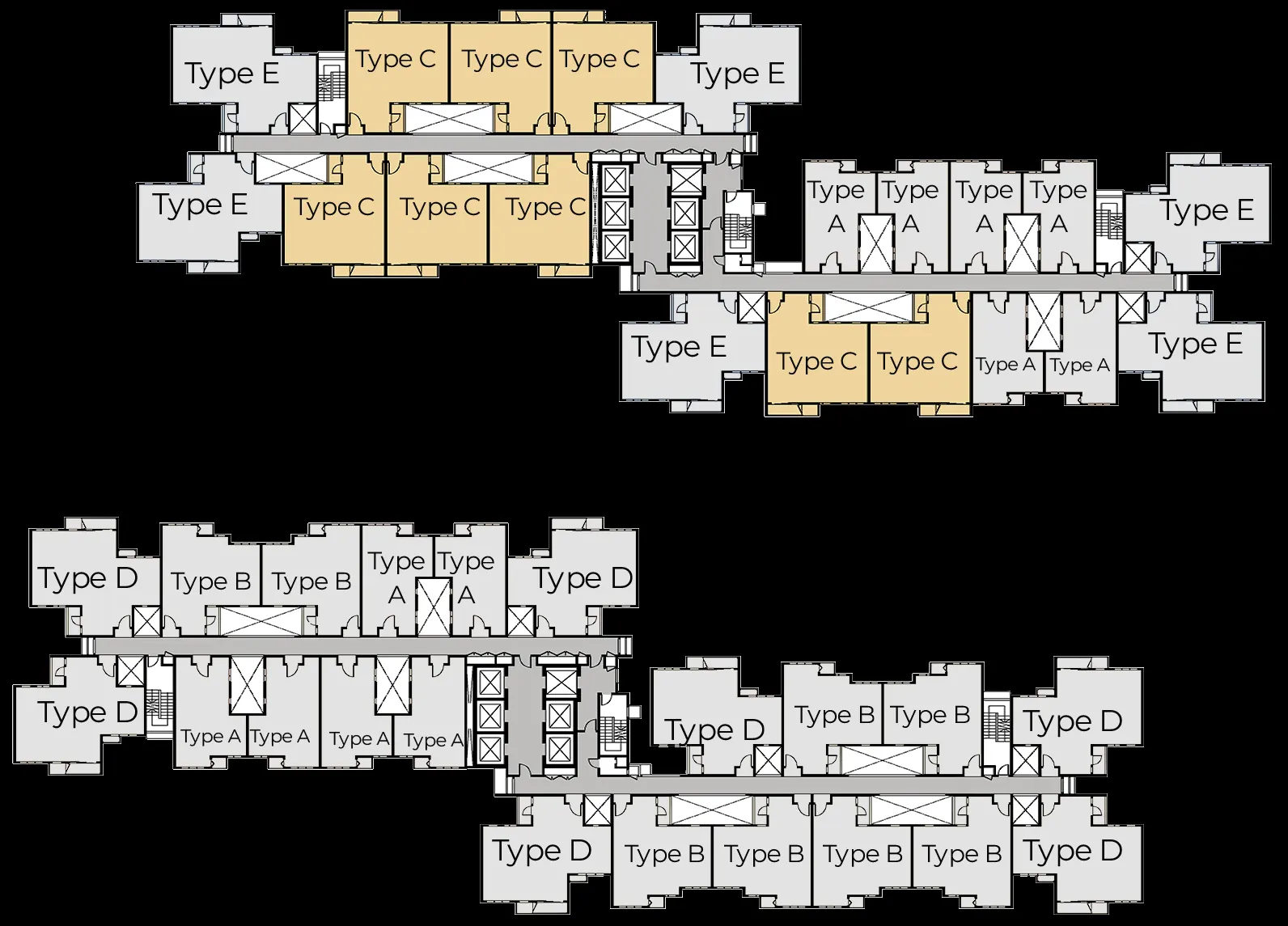 Key plan showing where Type C units sit in Tower A and Tower B