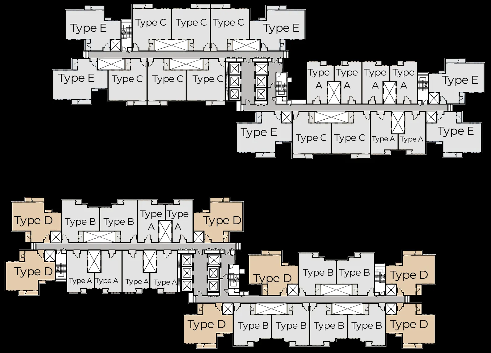 Key plan showing where Type D units sit in Tower A and Tower B